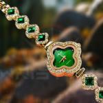Floral Green and Gold Emerald Zircon Watch