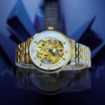 Rolex Automatic Golden White Skeleton Two Tone Silver Chain Watch