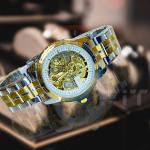 Rolex Golden White Automatic Skeleton Two Tone Silver Chain Watch