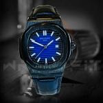 Patek Philip Black Leather Blue Nautilus Dial Watch