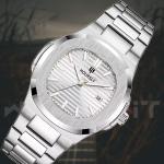 Hoursly White Square Dial Silver Chain Watch